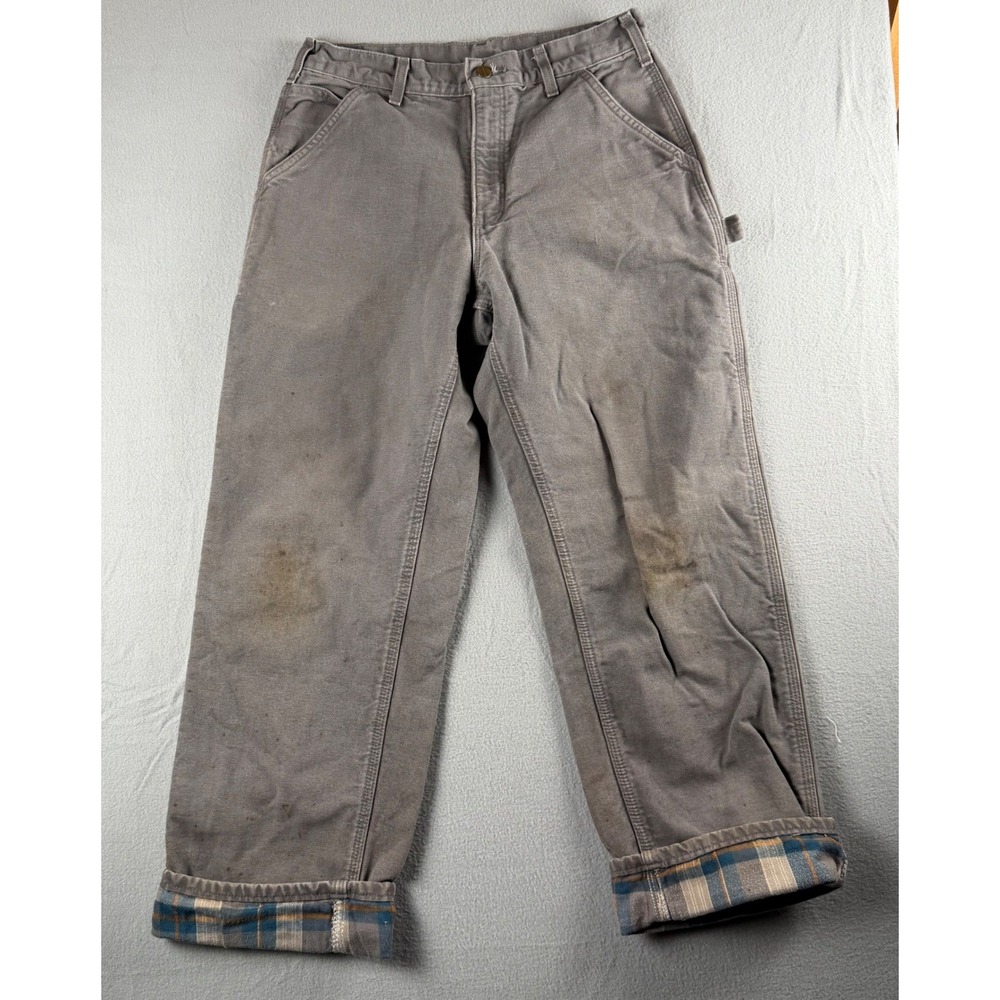 Carhartt B111 GVL Flannel Lined Dungaree Pants Gray Gravel Mens 31x30 Workwear